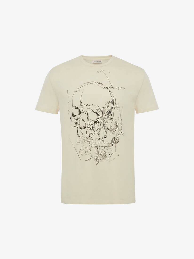 Camisetas Alexander McQueen Sketchbook Skull Hombre - Creme - Mexico 398-FJNYBL